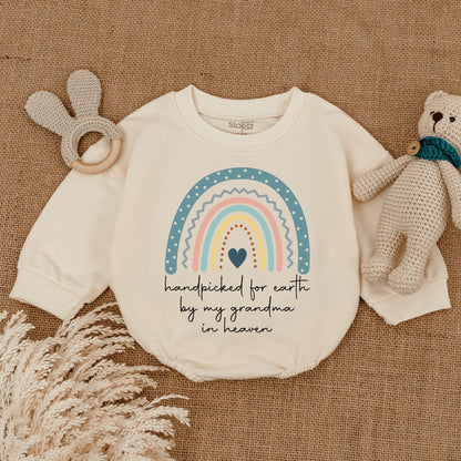 Hand Picked for Earth by Grandma in Heaven Rainbow Baby Romper Shower Gift Custom Name Newborn Clothes Angel Memorial