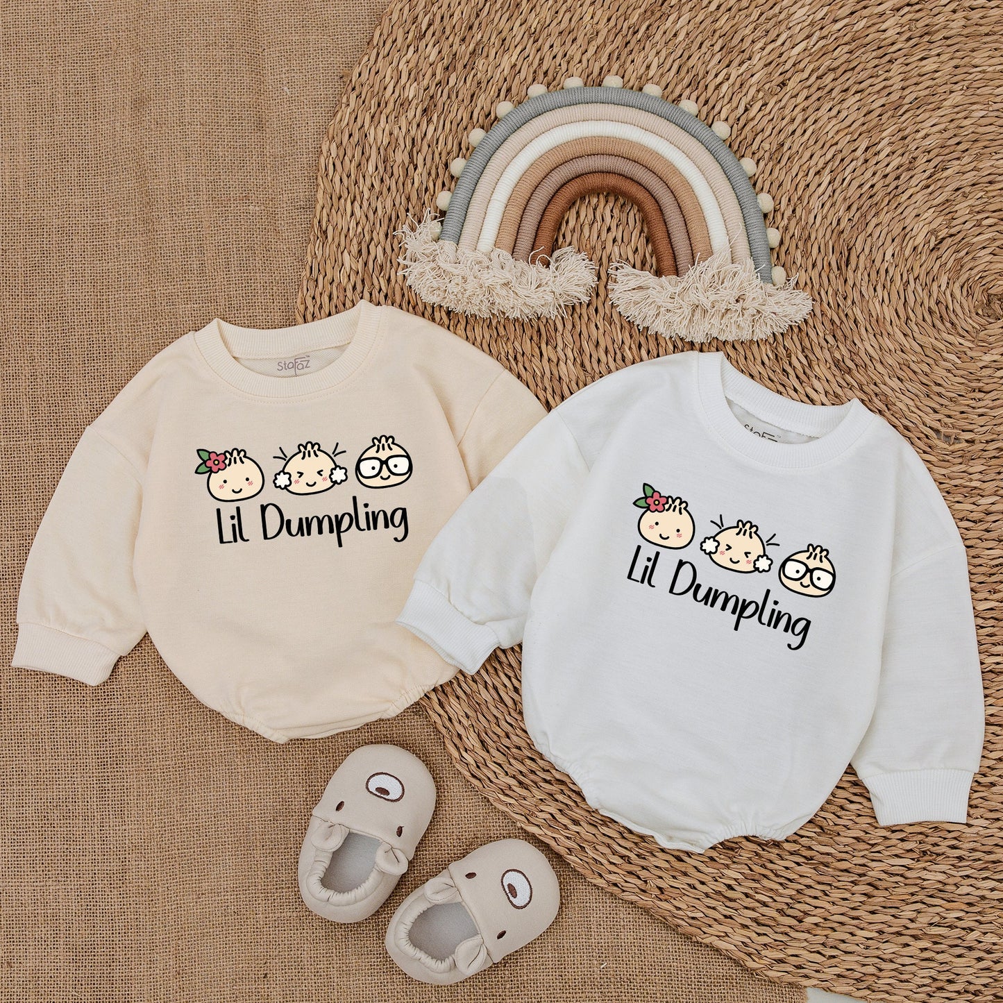 Lil Dumpling Romper Baby Shower Gift with Cute Food Baby Cartoon Outfit Vegan Newborn Clothes Adorable Wink Bao Bodysuit Gender Neutral Going Home Outfit 139