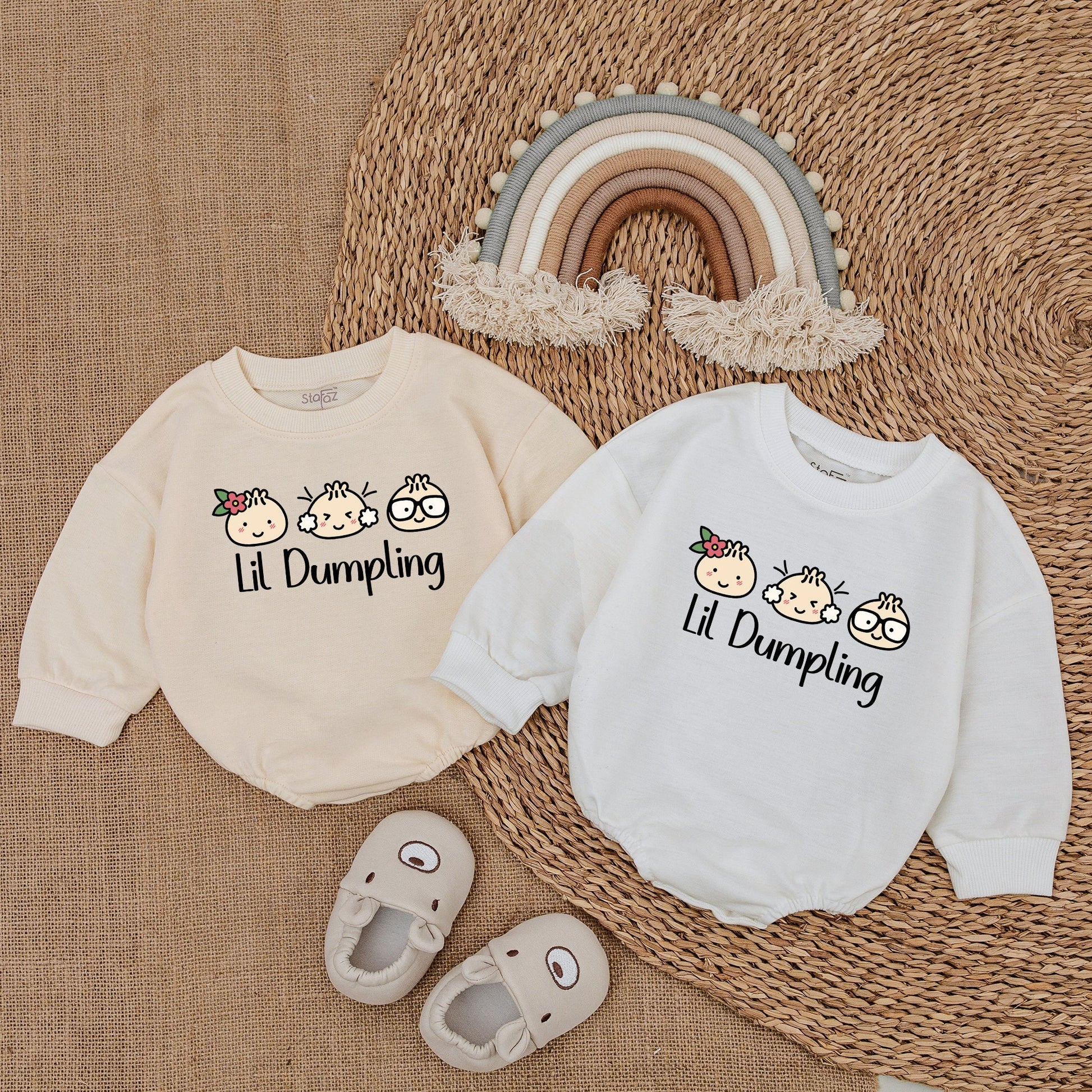 Lil Dumpling Romper Baby Shower Gift with Cute Food Baby Cartoon Outfit Vegan Newborn Clothes Adorable Wink Bao Bodysuit Gender Neutral Going Home Outfit 139