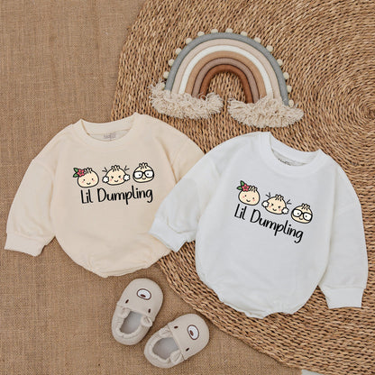 Lil Dumpling Romper Baby Shower Gift with Cute Food Baby Cartoon Outfit Vegan Newborn Clothes Adorable Wink Bao Bodysuit Gender Neutral Going Home Outfit 139
