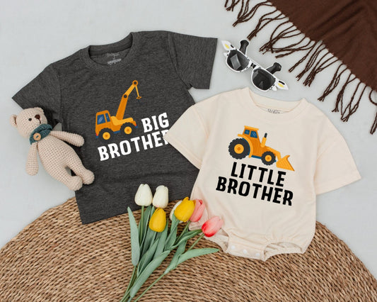 Matching Construction Truck Shirts for Big & Little Brothers, Personalized Sibling Announcement Outfit, Birthday Gift, Toddler Boy