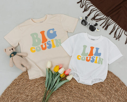 Matching Big Cousin & Little Cousin Custom Shirts Baby Announcement Gift Toddler Sibling Tees Family Matching Clothes