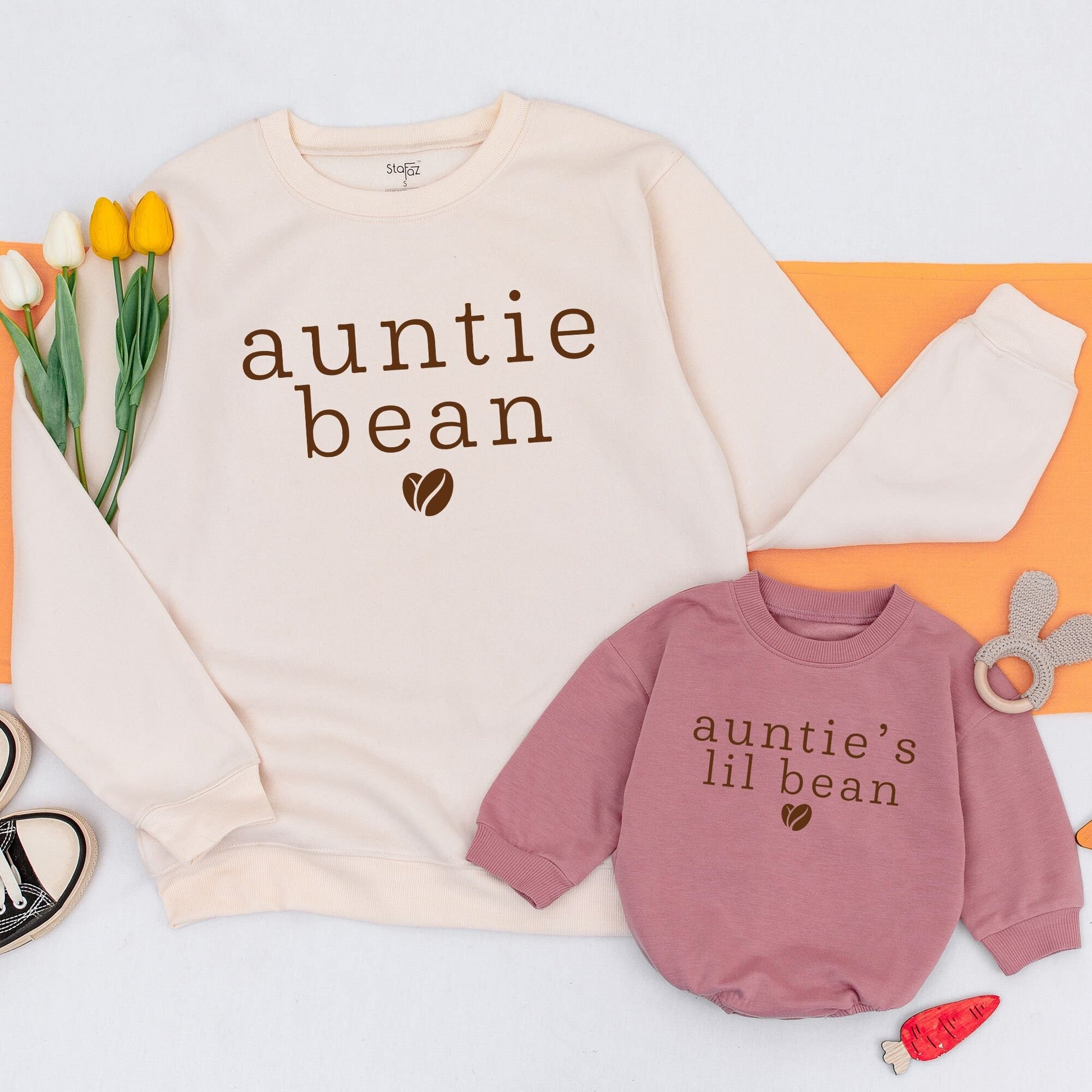 Auntie Bean and Auntie's Lil Bean Matching Sweatshirts Coffee Bean Design Cozy Comfort Gifts for Aunt