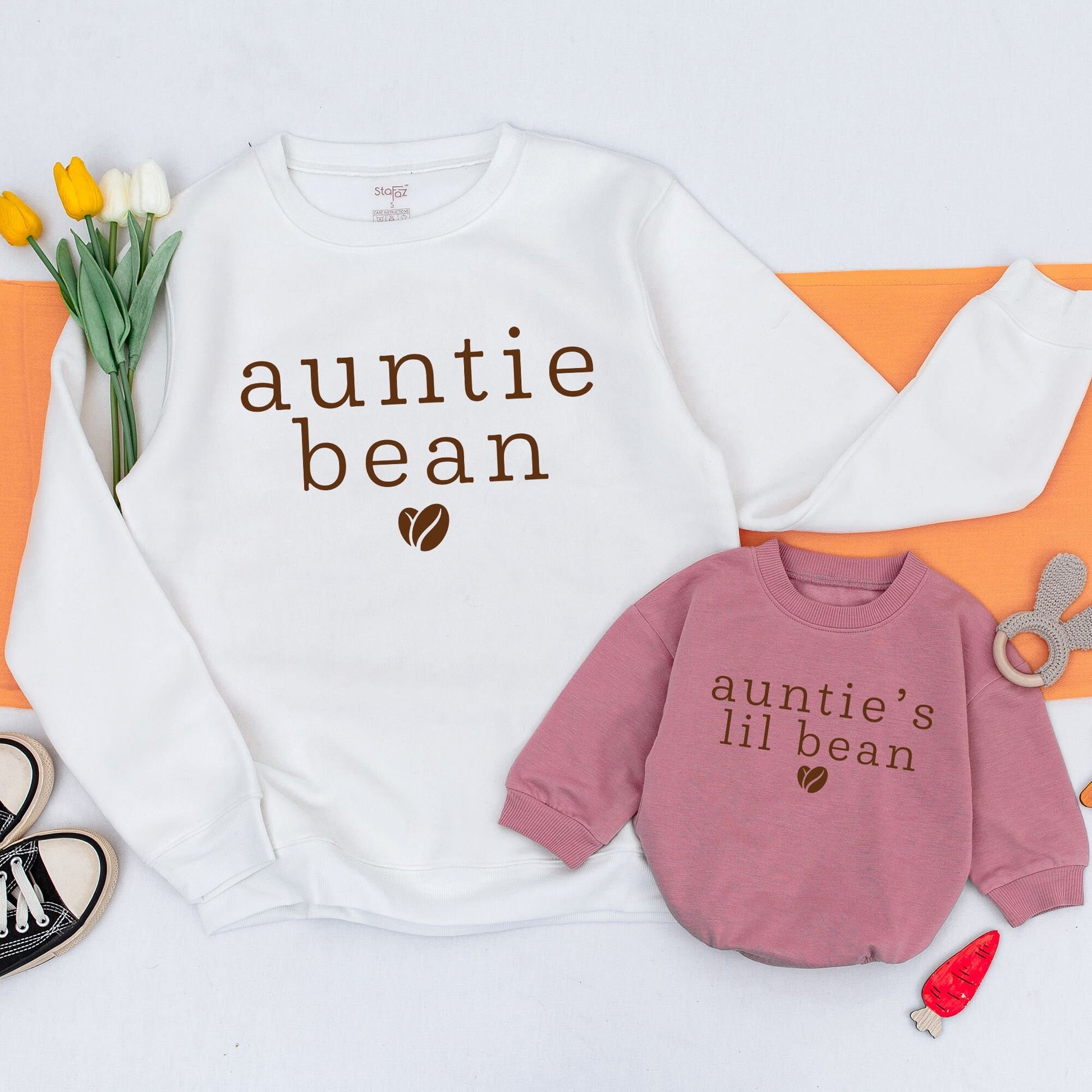 Auntie Bean and Auntie's Lil Bean Matching Sweatshirts Coffee Bean Design Cozy Comfort Gifts for Aunt