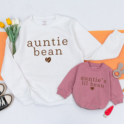 Auntie Bean and Auntie's Lil Bean Matching Sweatshirts Coffee Bean Design Cozy Comfort Gifts for Aunt