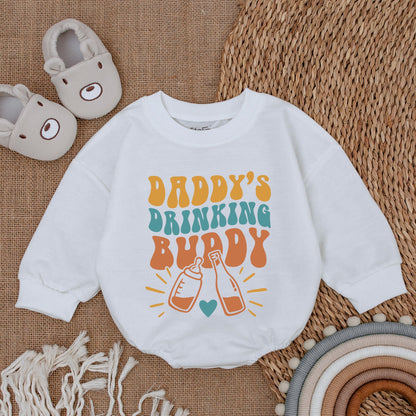 Funny Daddy's Drinking Buddy Retro Baby Romper Gift for New Dad First Father's Day Vintage Baby Boy Girl Bodysuit Outfit