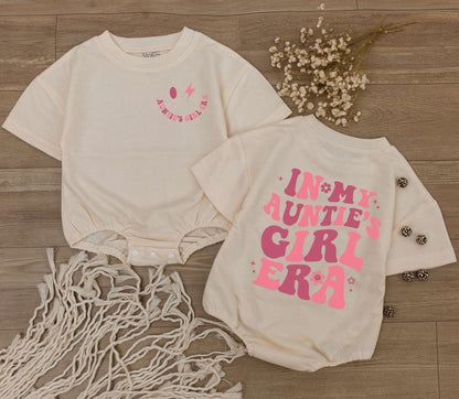 Auntie's Girl Era Baby Romper, Cute Newborn Bodysuit, Funny Infant Clothes Gift for Niece, Pregnancy Announcement Outfit, Soft Cotton Short Sleeve, Handwriting