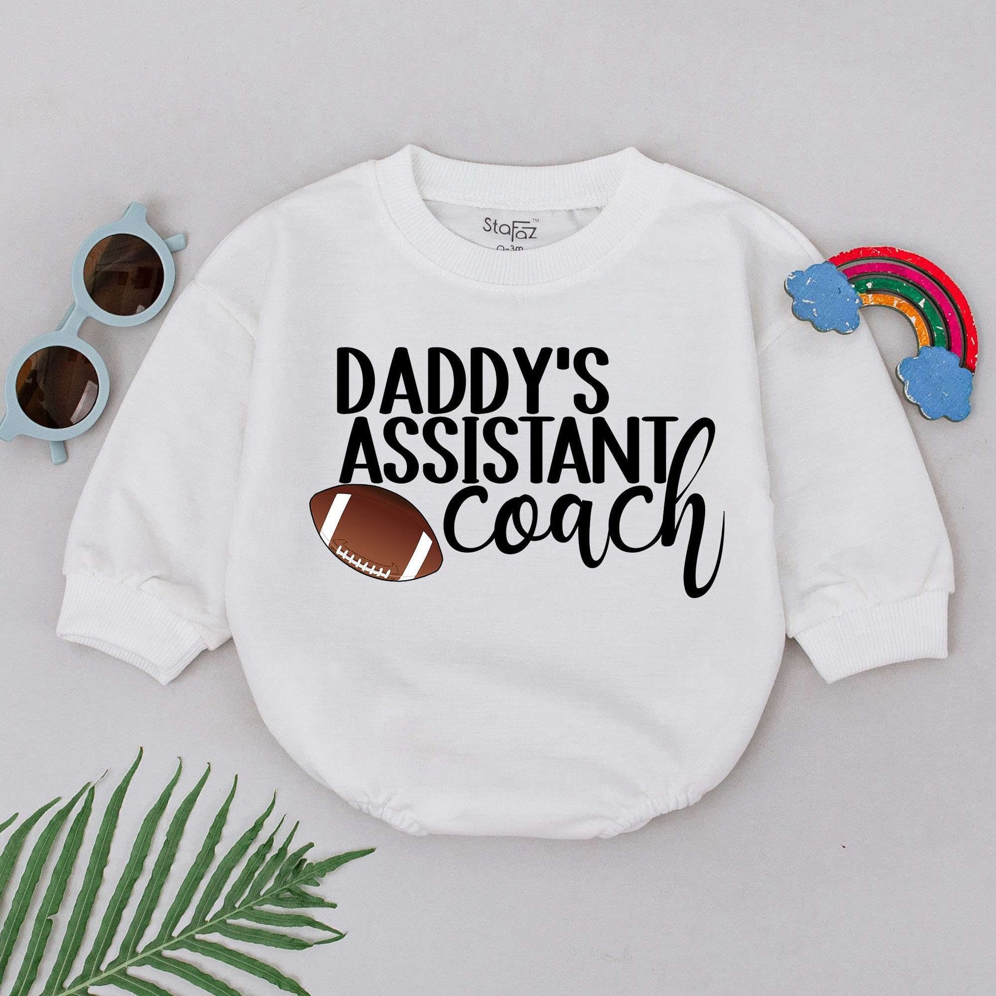 Daddy's Assistant Coach Romper Retro Football Baby Clothes for Boys & Girls Game Day Outfit Toddler Infant