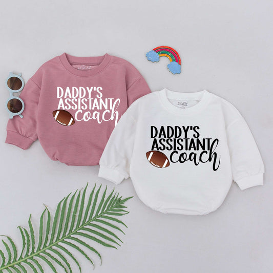 Daddy's Assistant Coach Romper Retro Football Baby Clothes for Boys & Girls Game Day Outfit Toddler Infant