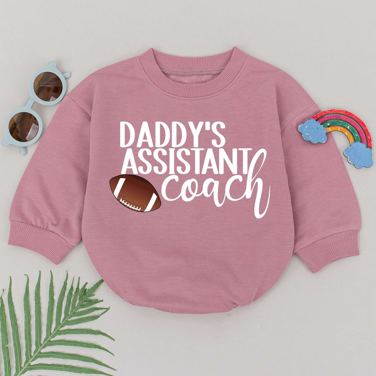 Daddy's Assistant Coach Romper Retro Football Baby Clothes for Boys & Girls Game Day Outfit Toddler Infant