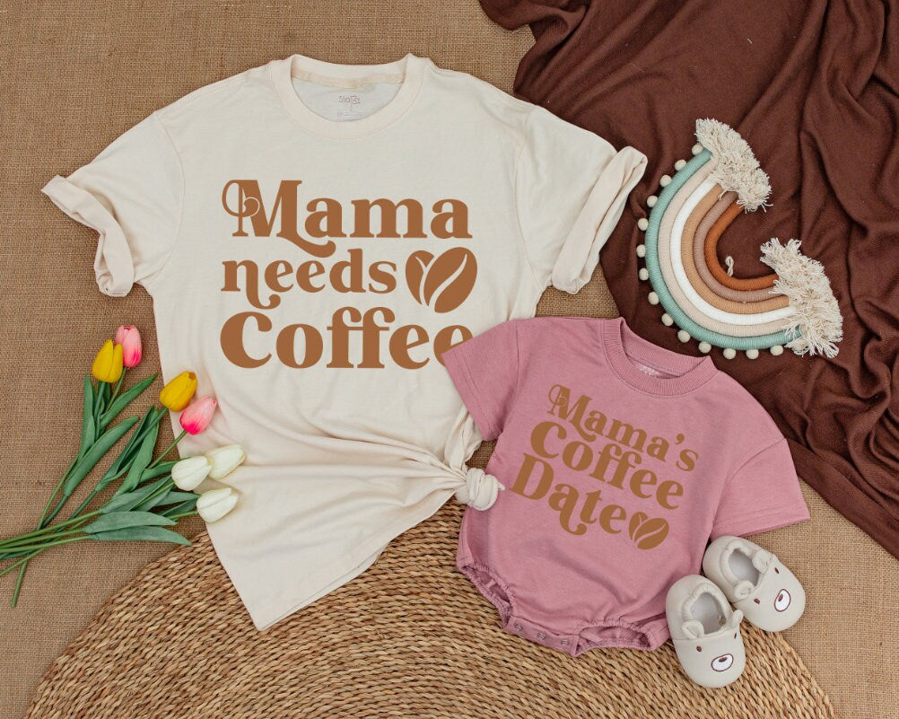 Mama Needs Coffee Matching Mama and Mini Outfit Gift for New Mom Coffee Date Baby Girl Outfit Mother's Day Gift Soft Cotton
