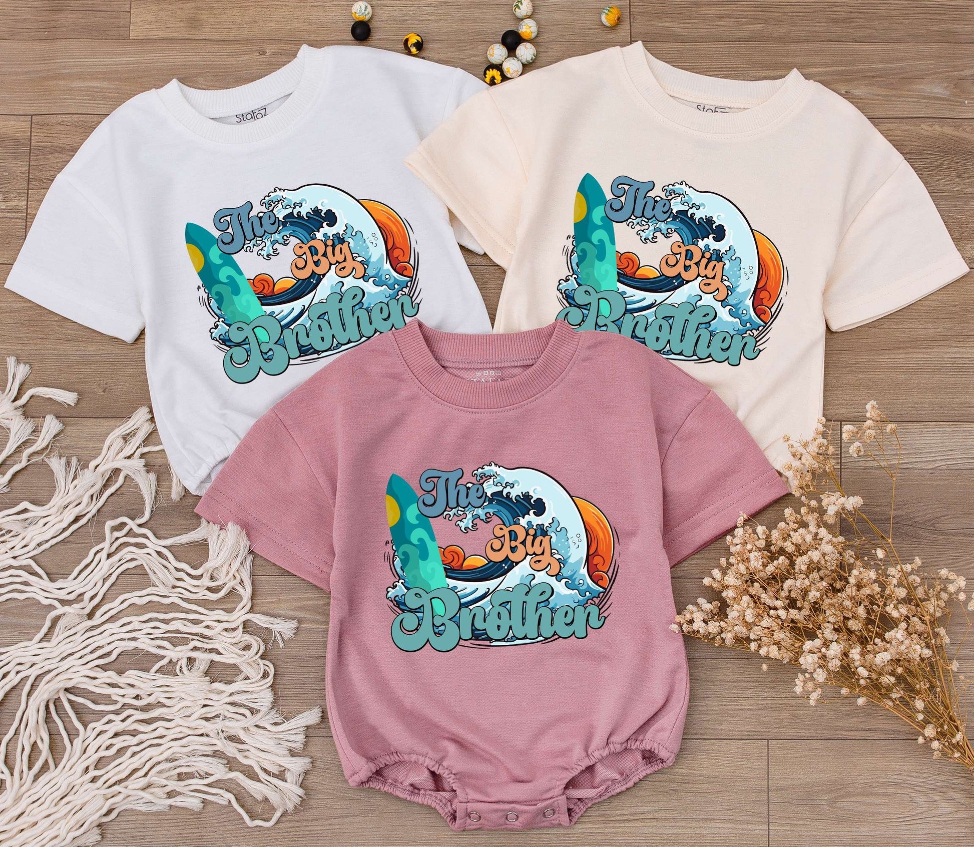 Big Brother First Birthday Outfit with Beach Van Waves Design, Newborn Bodysuit Romper Baby Shower Gift Cute Summer Infant Apparel
