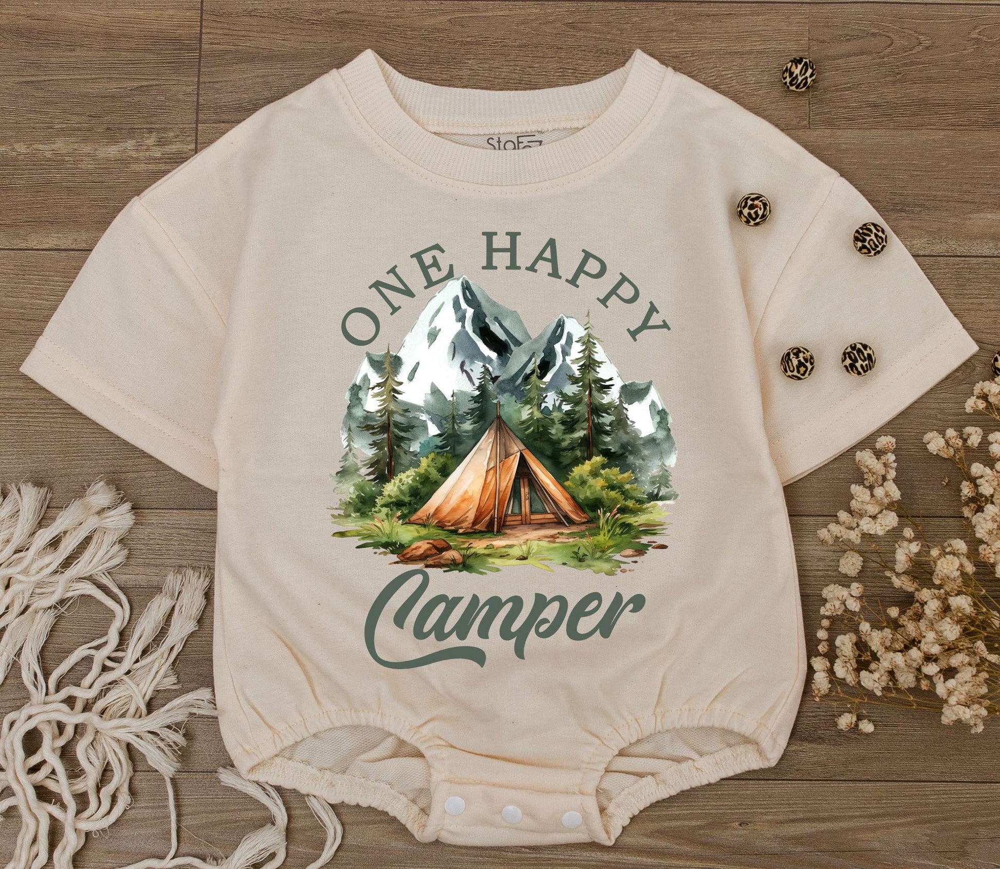 Cute One Happy Camper Baby Romper 1st Birthday Outfit Summer Bodysuit Newborn Shower Gift Gender Neutral Funny Adventure Party Clothes Toddler Infant