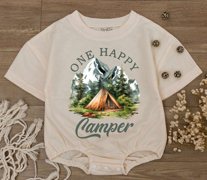 Cute One Happy Camper Baby Romper 1st Birthday Outfit Summer Bodysuit Newborn Shower Gift Gender Neutral Funny Adventure Party Clothes Toddler Infant