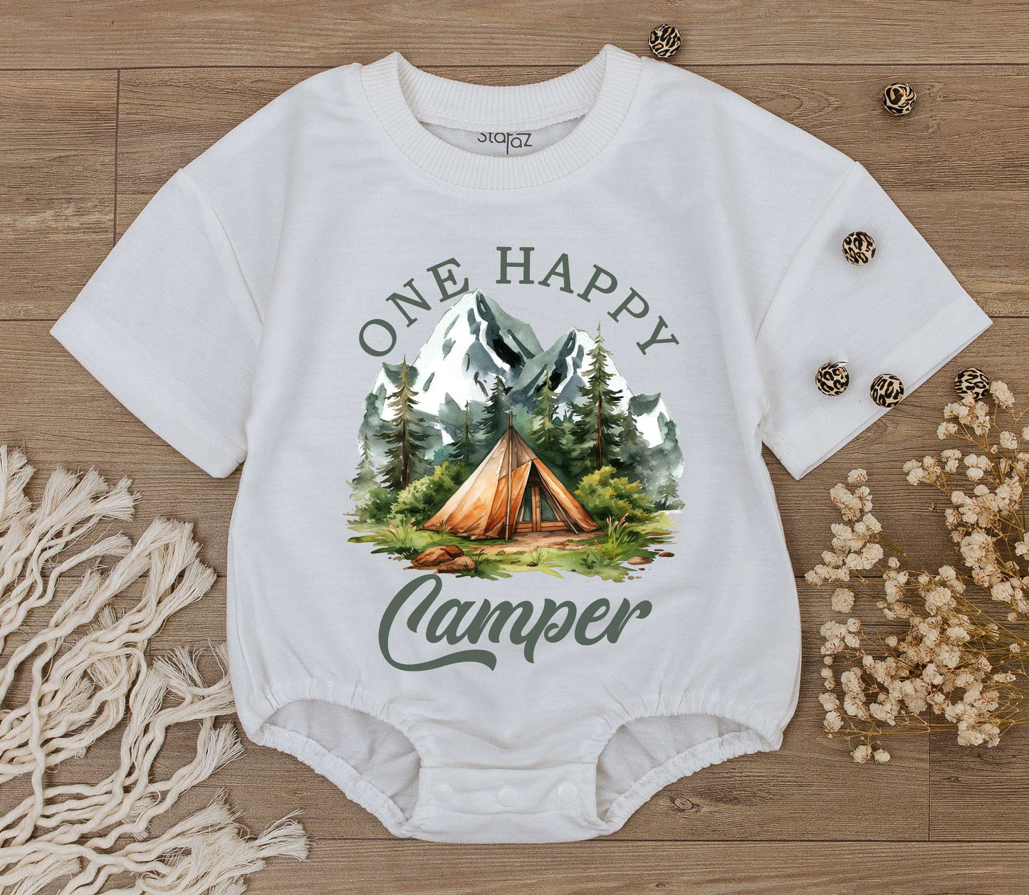 Cute One Happy Camper Baby Romper 1st Birthday Outfit Summer Bodysuit Newborn Shower Gift Gender Neutral Funny Adventure Party Clothes Toddler Infant