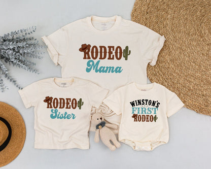 My First Rodeo Family Shirt Western Farm Theme 1st Birthday Party T-shirt Baby Clothes Matching Outfit Cowboy Celebration