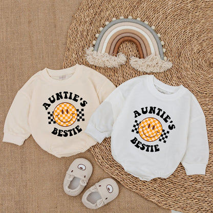 Auntie's Bestie Baby Romper Newborn Gift Announcement Custom Auntie Bestie Infant Outfit Baby Girl Boy Shower Clothes