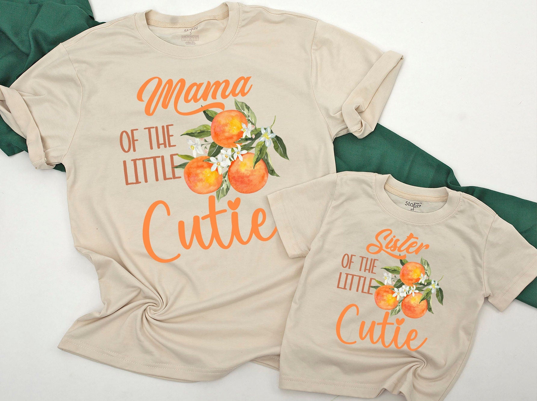Little Cutie Orange Family Matching Shirts Rompers Daddy Mama Sister Newborn Toddler Bright Fruit Design Baby Shower Gift Apparel