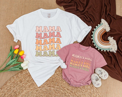 Retro Mama and Girl Matching Outfit Vintage Mama's Girl Shirts 1st Mother's Day Gift Mom Baby Coordinating Clothes