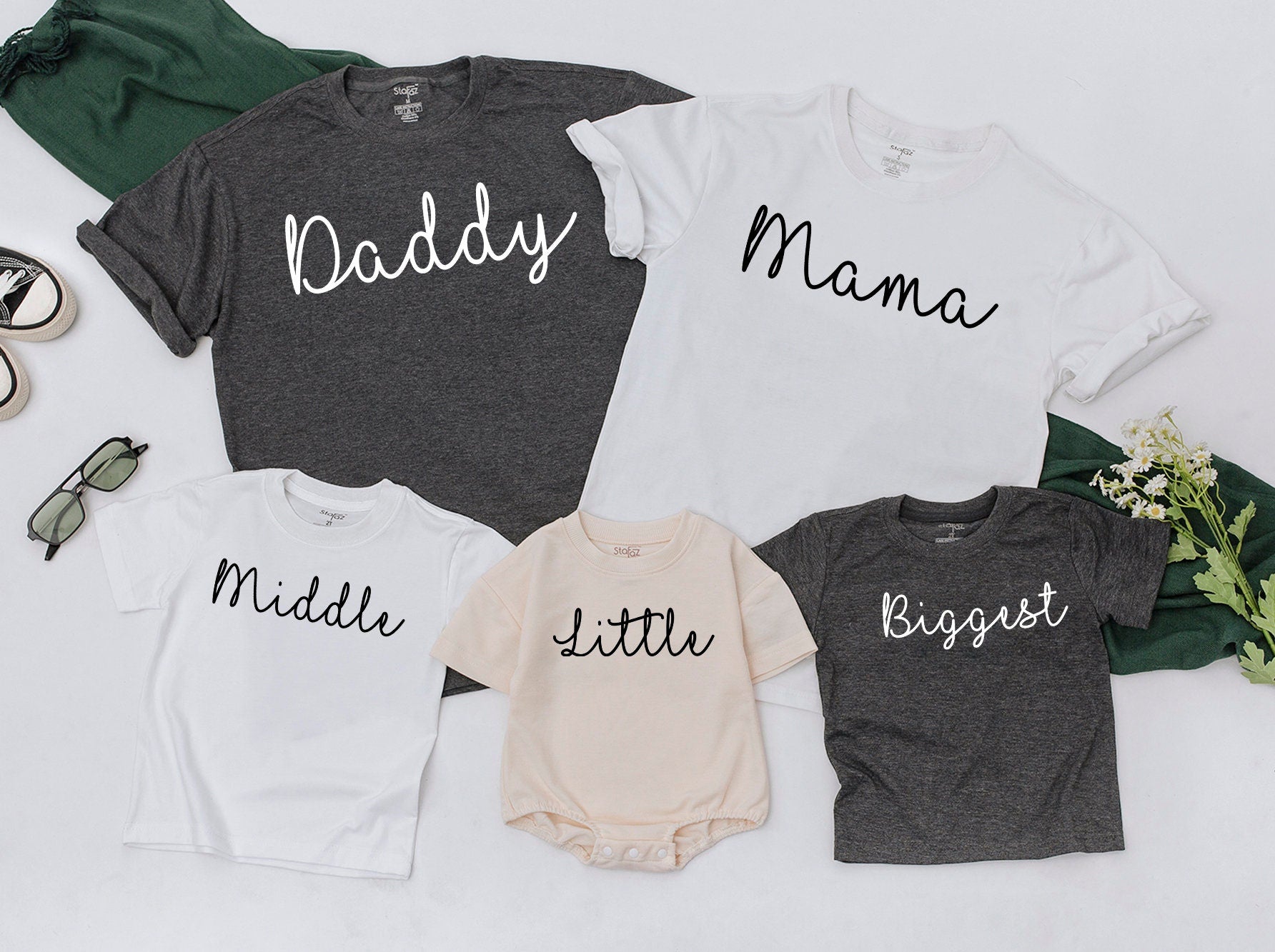 Big Middle Little Sibling Shirts Matching Family Tees for Daddy Mama Announcement Baby Romper Toddler Outfit Biggest