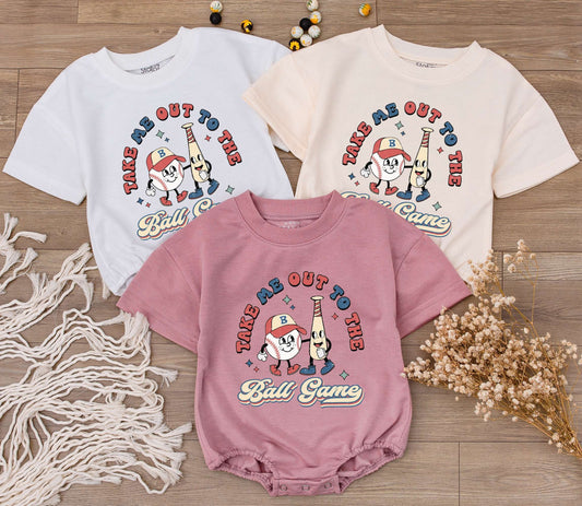 Take Me Out To The Ball Game Romper, Vintage Baseball Baby Bodysuit 1st Birthday Outfit, Game Day Clothes Cute Boy Newborn Shirt, Retro Vibes 138