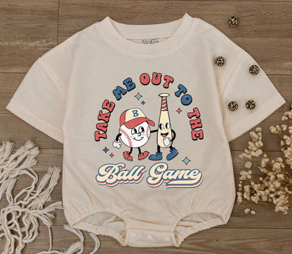Take Me Out To The Ball Game Romper, Vintage Baseball Baby Bodysuit 1st Birthday Outfit, Game Day Clothes Cute Boy Newborn Shirt, Retro Vibes 138