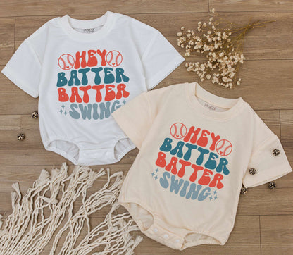 Hey Batter Batter Baby Romper Set Retro Baseball Outfit for Newborn Girl or Boy Cute Game Day Sport Jumpsuit First Birthday Outfit Gift Idea (137 chars)