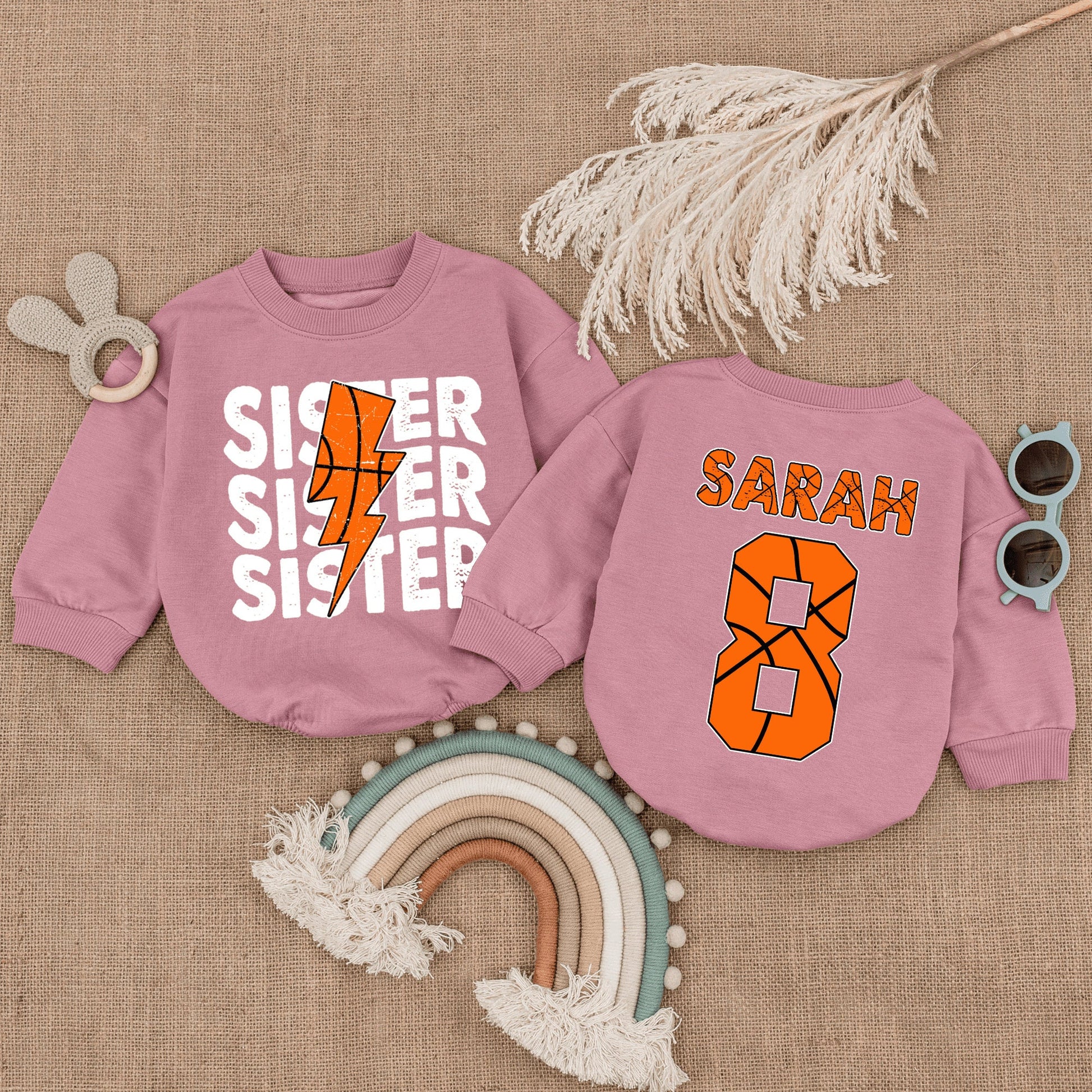 Custom Basketball Sister Romper Little Kid Basketball Sis Baby Bodysuit Brother Game Day Gift