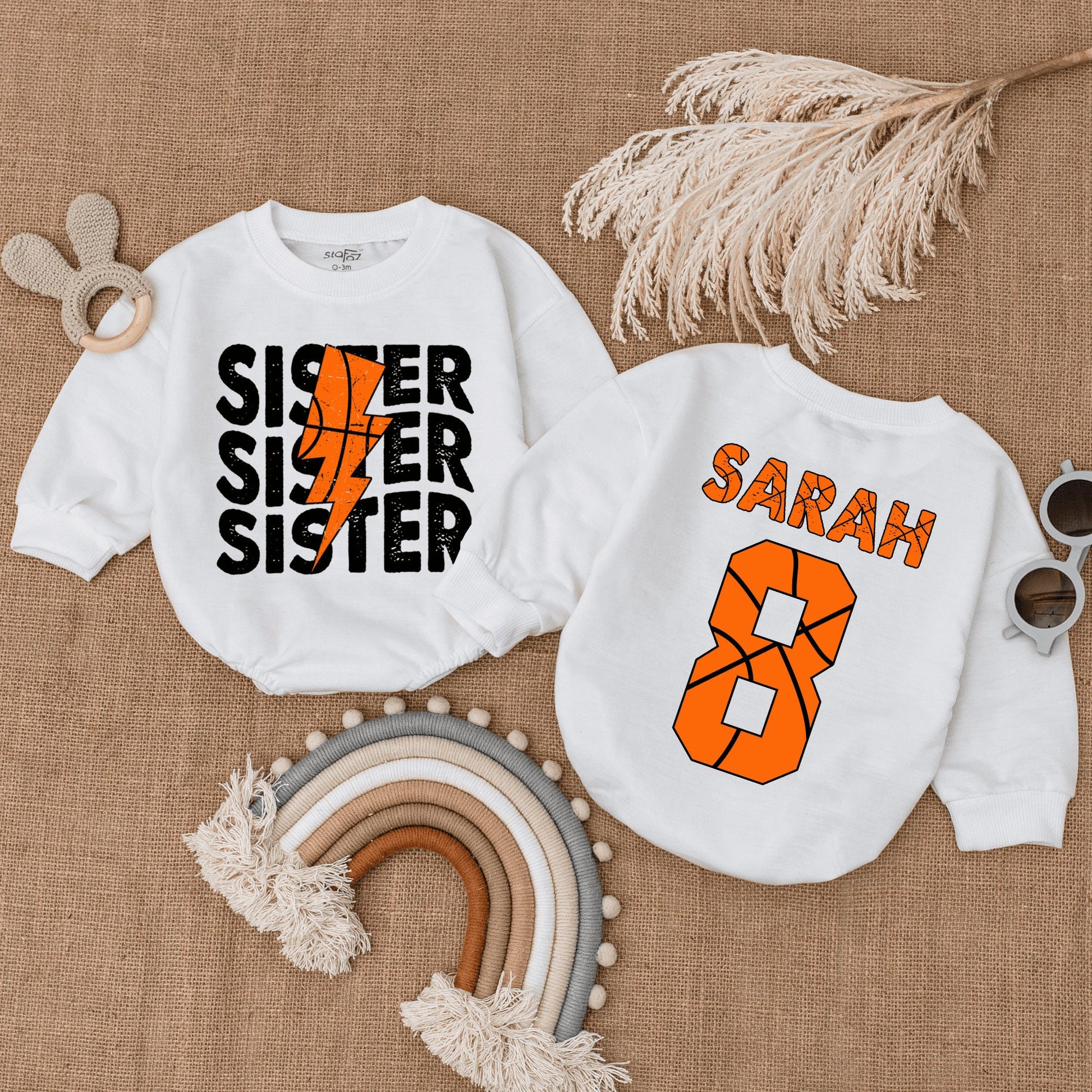 Custom Basketball Sister Romper Little Kid Basketball Sis Baby Bodysuit Brother Game Day Gift