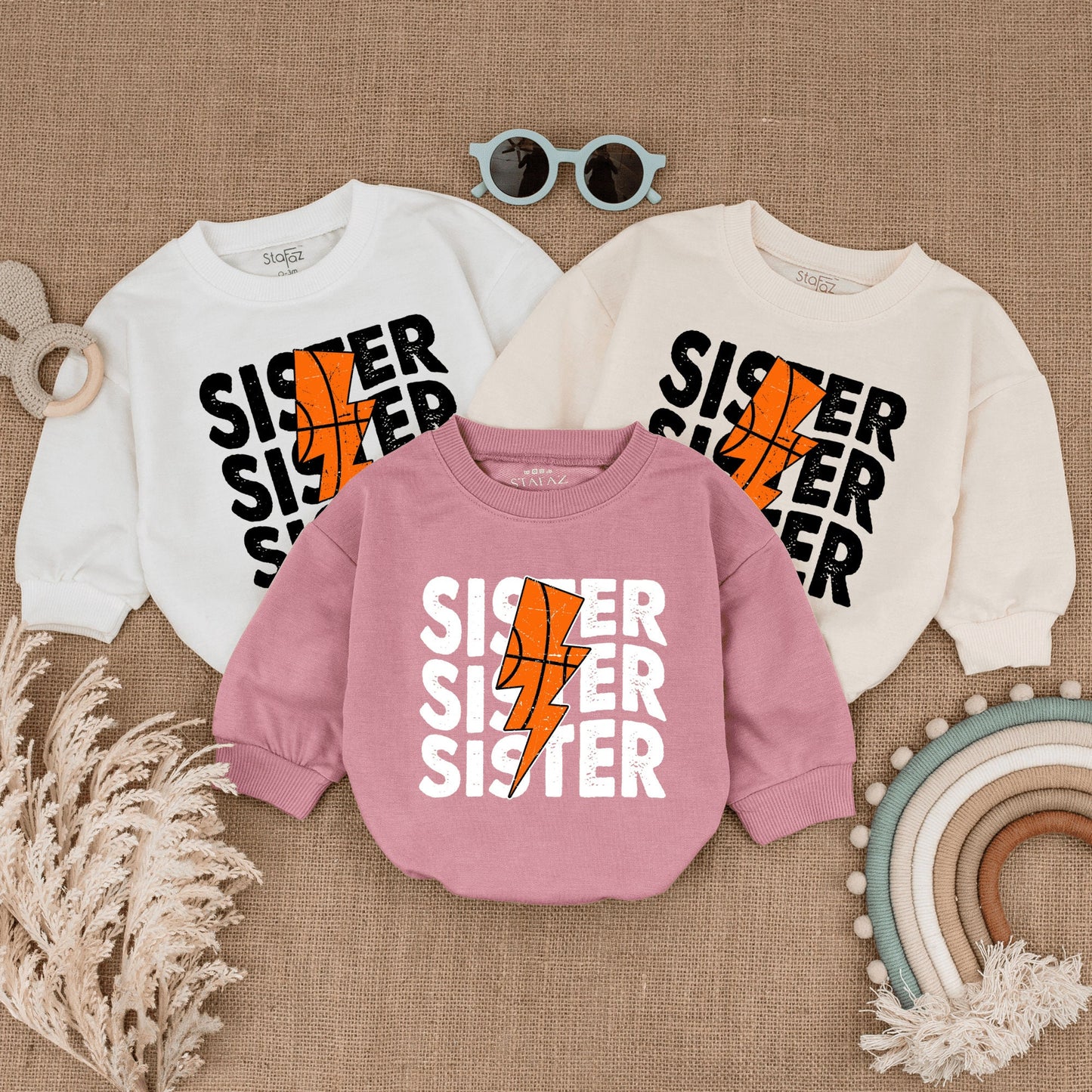 Custom Basketball Sister Romper Little Kid Basketball Sis Baby Bodysuit Brother Game Day Gift