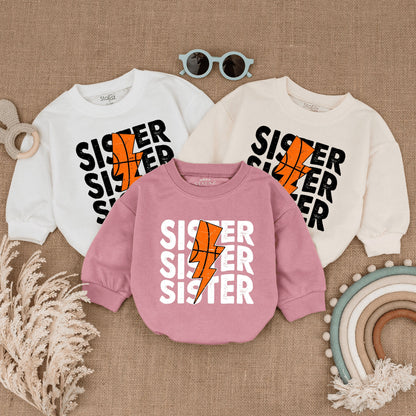 Custom Basketball Sister Romper Little Kid Basketball Sis Baby Bodysuit Brother Game Day Gift