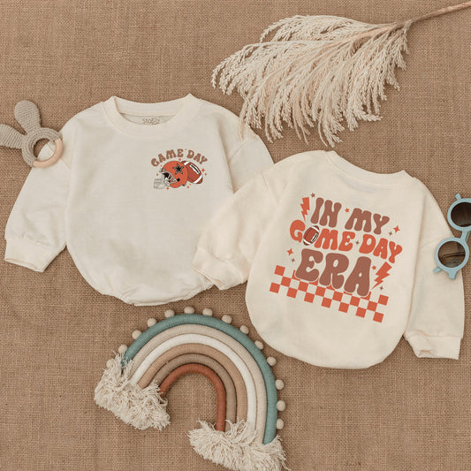 Football Game Day Baby Romper Cozy Football Season Vibes Bubble Bodysuit Comfort for Little Fan