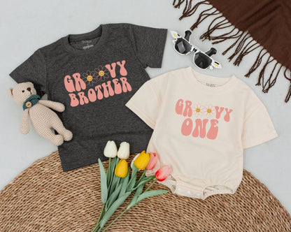 Groovy One Family Birthday Shirts Retro Pink Daisy Design Mommy and Me 1st 2nd Birthday Tees