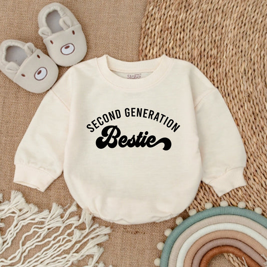 Second Generation Besties Romper Baby Matching Best Friend Outfits for Baby Shower Gift Announcement Cotton Comfortable