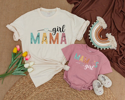 Retro Mama and Mama's Girl Matching Shirts Vintage Teal Yellow Orange Pink Distressed Design Mother Daughter Outfits Comfortable Baby Romper Cute Mom Gift