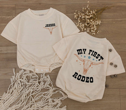 Custom My First Rodeo Baby Bubble Romper 1st Birthday Outfit Newborn Gift Boy or Girl Western Cowboy Baby Shower Gift