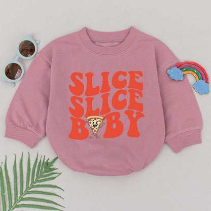 Slice Slice Baby Romper Cute Cartoon Pizza Slice Retro Font Foodie Gift for Baby Boys Girls Newborn