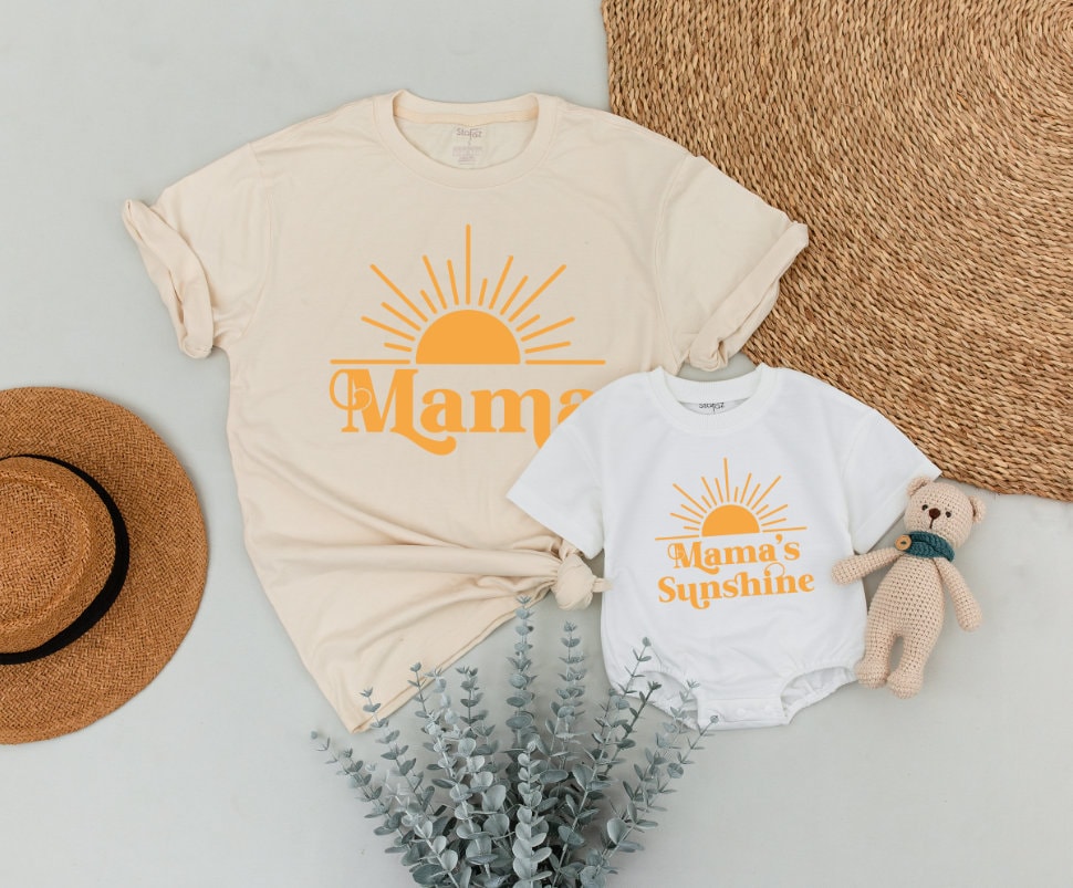Mama and Mama's Sunshine Mommy and Me Matching Outfit First Trip Around The Sun Boho Birthday Gift for New Mom