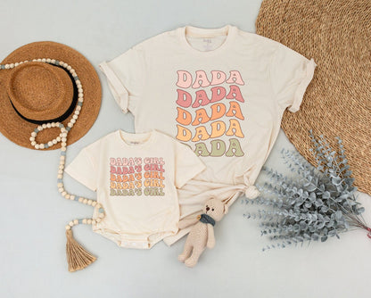 Retro Dada & Dada's Girl Matching Shirts, Bubble Font Father's Day Outfit, Vintage Style Dad & Baby Set, Playful First Daddy's Girl Gift
