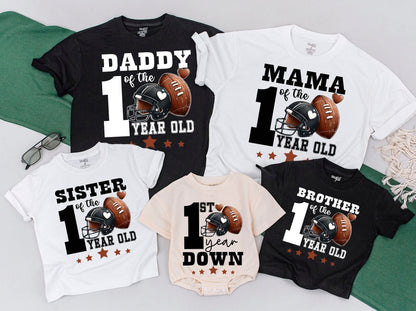 Football First Birthday Matching Family Shirts 1st Year Down Birthday Outfit 1st Down Football Celebration for Dad Mama Sister