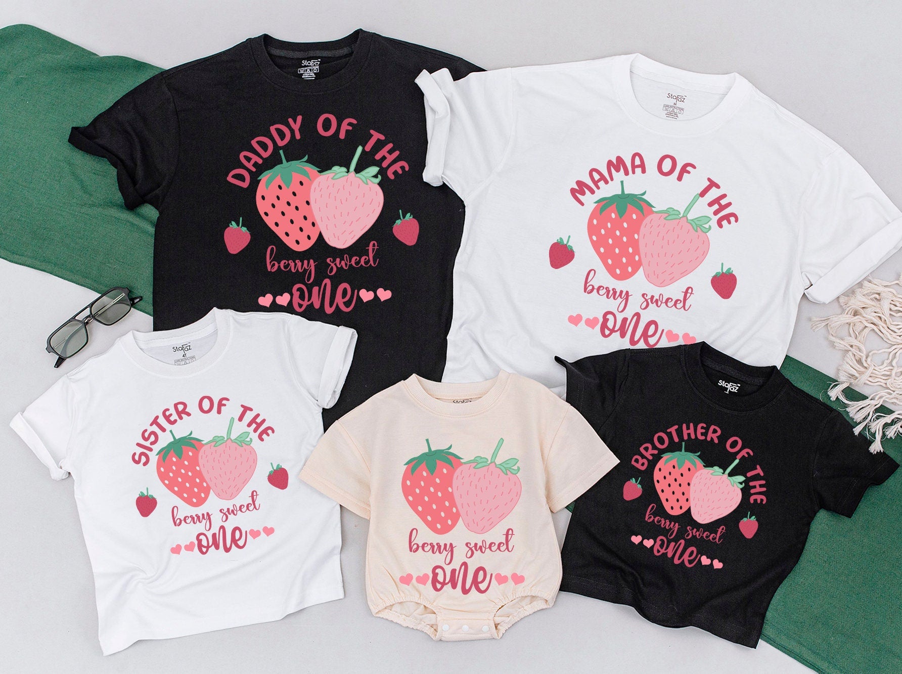 Berry Sweet One Family Matching 1st Birthday Shirts Strawberry Outfit for Mama, Daddy, Sister Cute First Birthday Party Theme, 130-140 characters