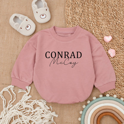 Oversized Custom Name Baby Romper Bubble Romper Modern Blue Baby Sweatshirt with Bold & Cursive Text Personalized Gift for Infants