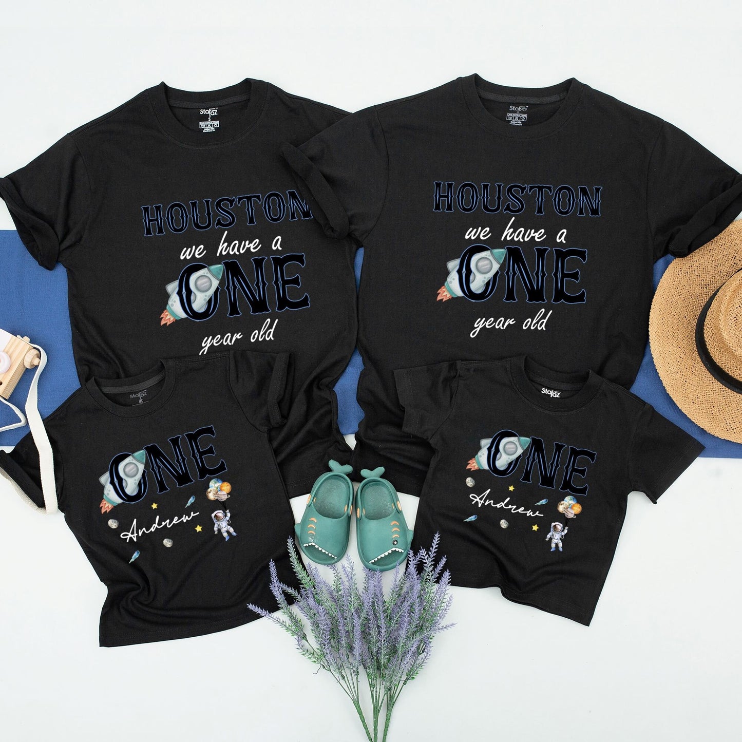 Houston We Have a One Year Old Space Birthday Shirt Matching Family Outfit Astronaut Planet Star Rocket Celebration Gift