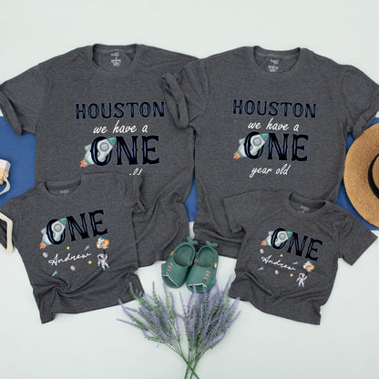 Houston We Have a One Year Old Space Birthday Shirt Matching Family Outfit Astronaut Planet Star Rocket Celebration Gift