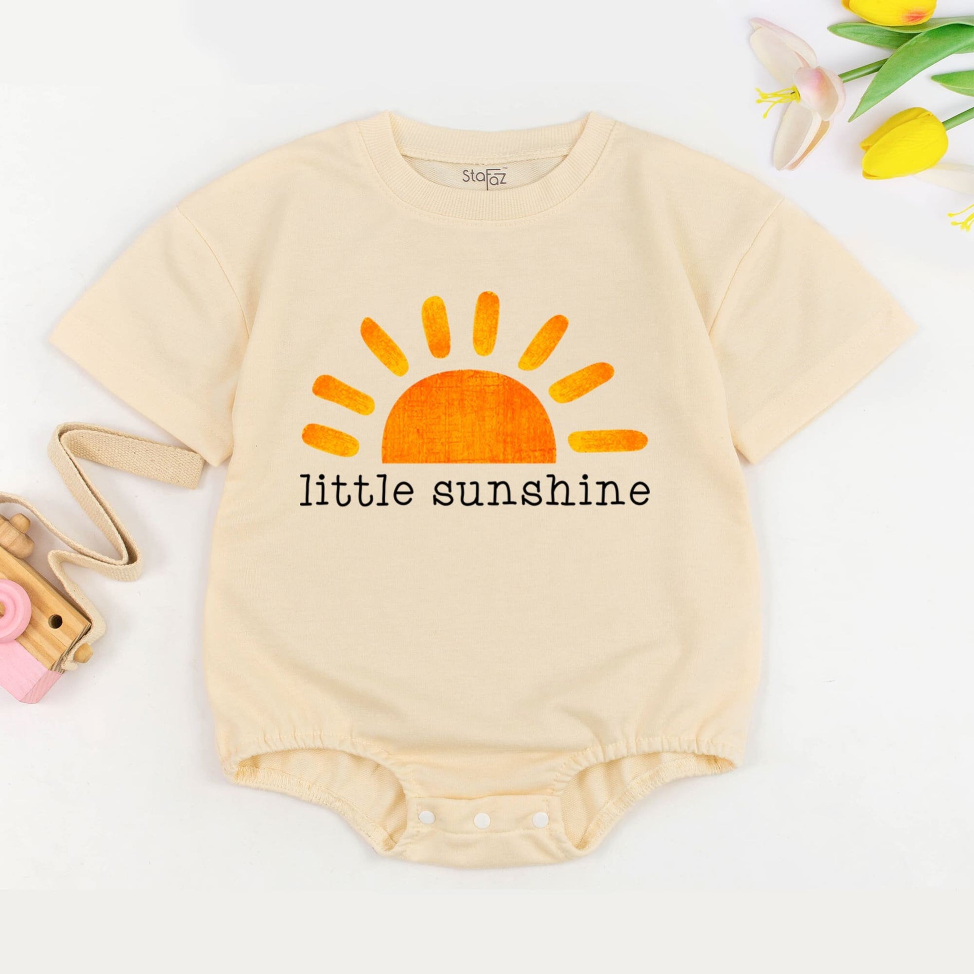 Little Sunshine Baby Romper Vibrant Orange Sun Graphic Gender Neutral Unisex Boho Hipster Baby Shower Gift