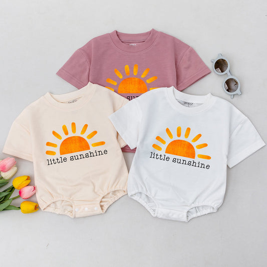 Little Sunshine Baby Romper Vibrant Orange Sun Graphic Gender Neutral Unisex Boho Hipster Baby Shower Gift