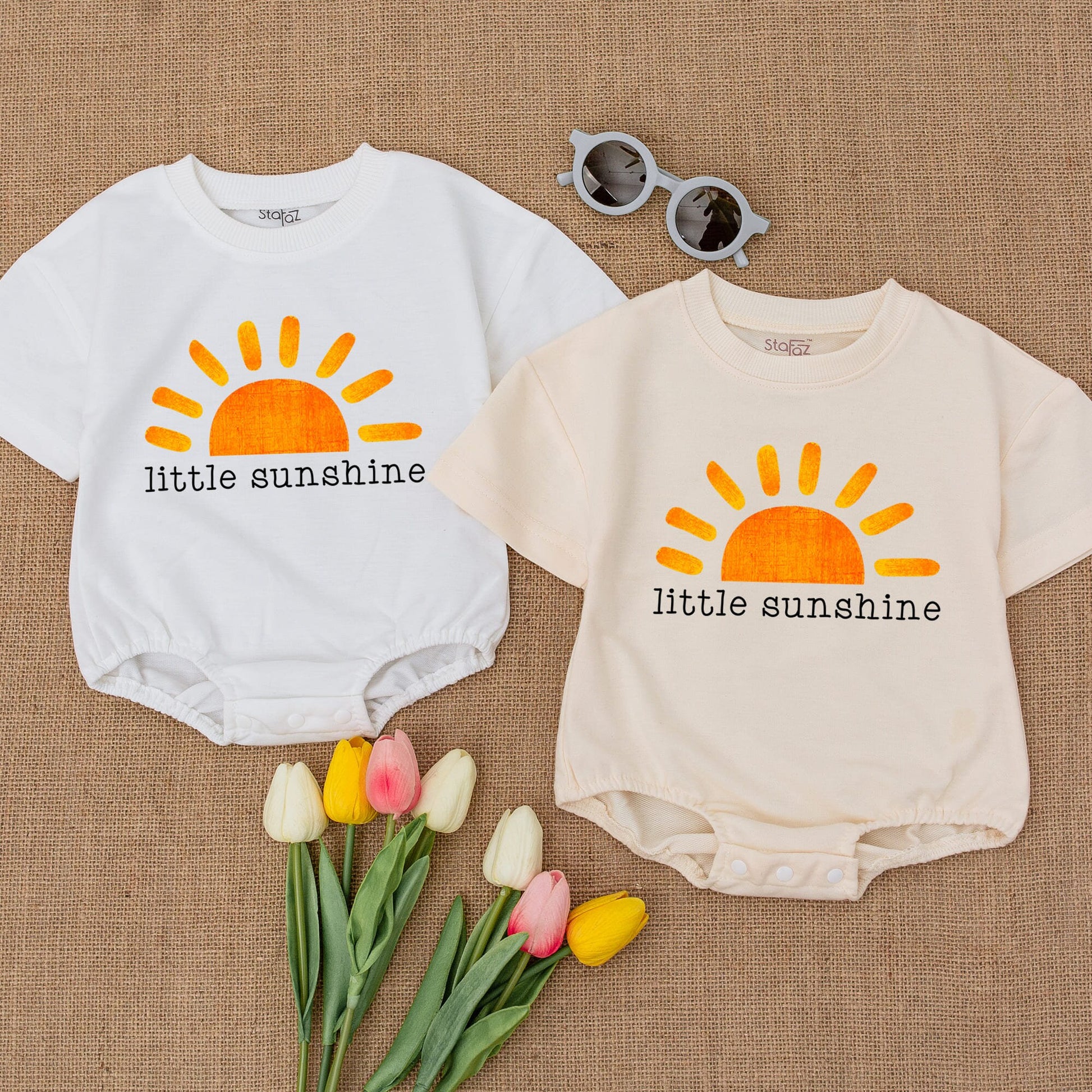 Little Sunshine Baby Romper Vibrant Orange Sun Graphic Gender Neutral Unisex Boho Hipster Baby Shower Gift