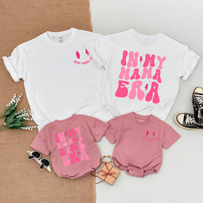 In My Mama Era Retro Boho Smiley Face Shirt Mama Mini Matching Outfit Baby Bodysuit First Birthday Gift