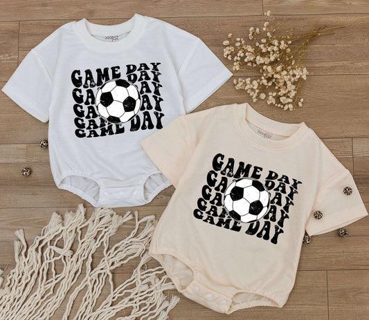 Cute Baby Boy Game Day Football Soccer Baseball Romper Outfit Retro Groovy Sports Jumpsuit Newborn First Birthday Shower Gift Comfortable Toddler Tee