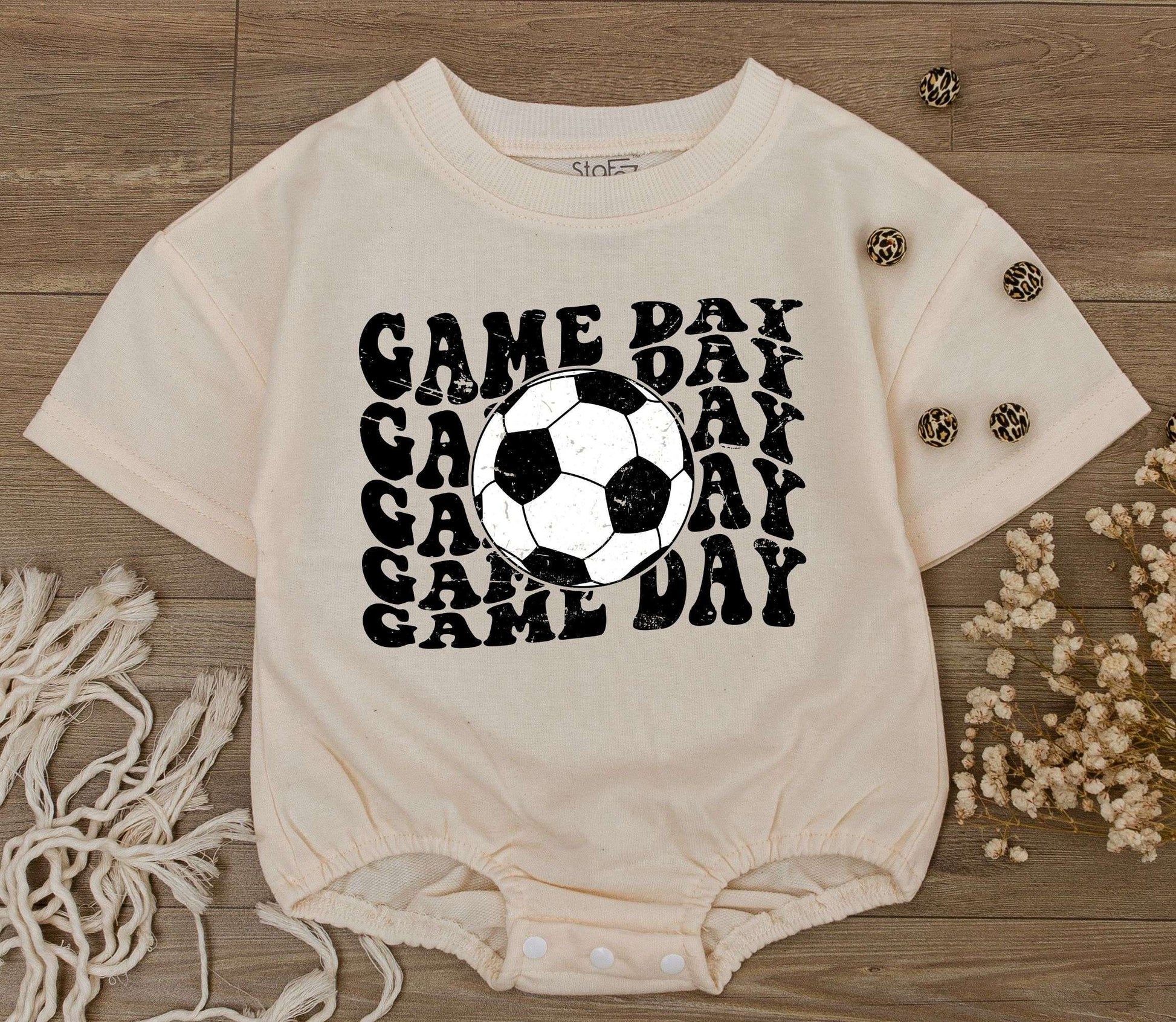 Cute Baby Boy Game Day Football Soccer Baseball Romper Outfit Retro Groovy Sports Jumpsuit Newborn First Birthday Shower Gift Comfortable Toddler Tee